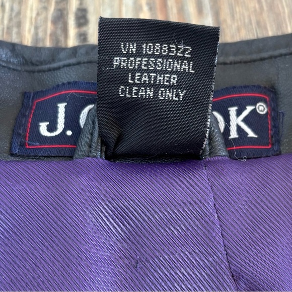 J.G. Hook Black Leather Jacket Womens Lg Button Front Purple Lined Classic Chic - Picture 9 of 15